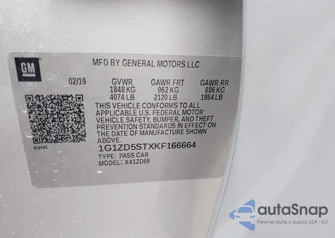 2019 Chevrolet Malibu Lt из США, поврежденный, VIN 1G1ZD5STXKF166664